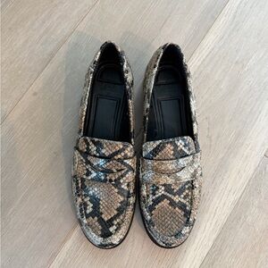 Zara Snake Print Loafers - Black and Tan